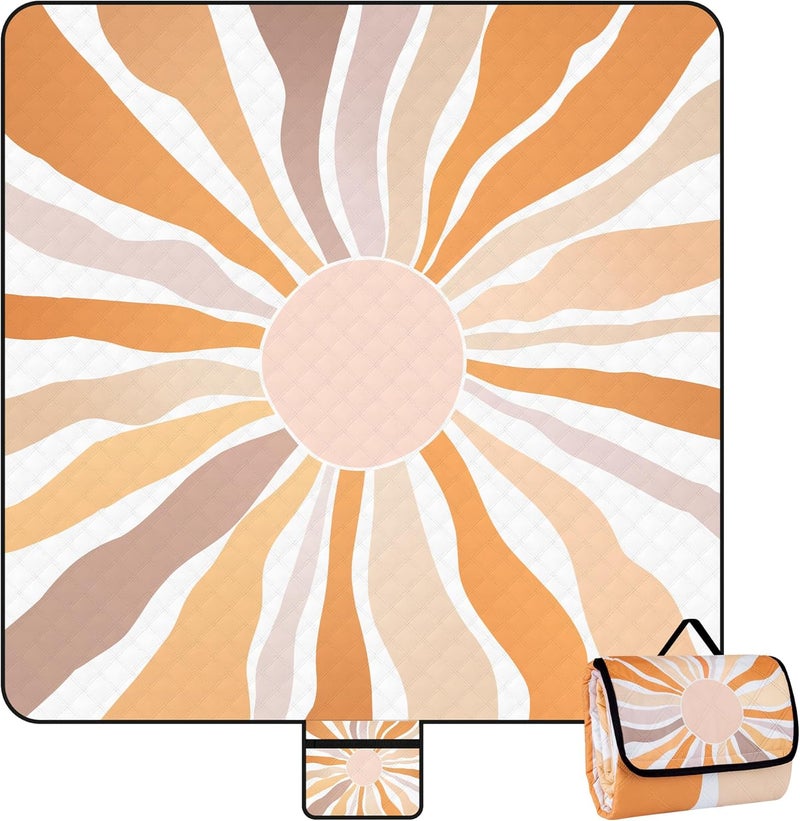 BEW Picnic Blankets, Large Beach Blanket Waterproof Sandproof, Foldable & Portable Outdoor Picnic Blanket, 79''x79'' 3-Layer Picnic Mat for Camping, Park, Travel, Grass Lawn-Boho Sunburst - Image 1